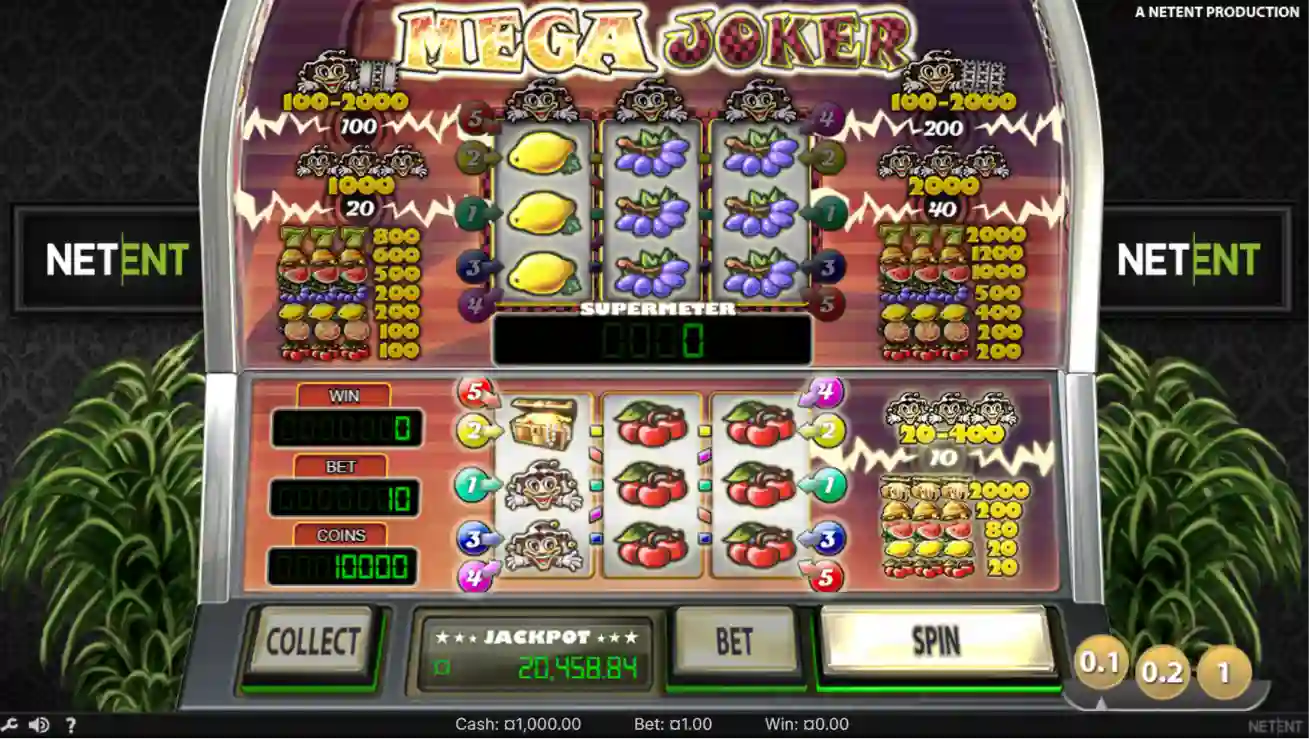 Mega Joker pokies for Aussie players with fruit symbols and gamble feature