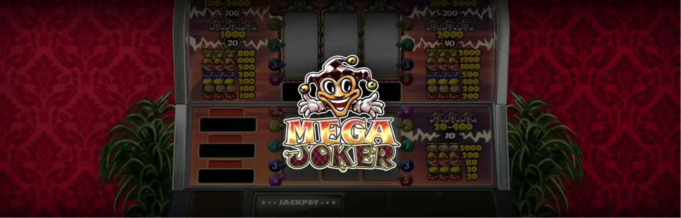 Mega Joker slot logo with classic joker theme and retro design