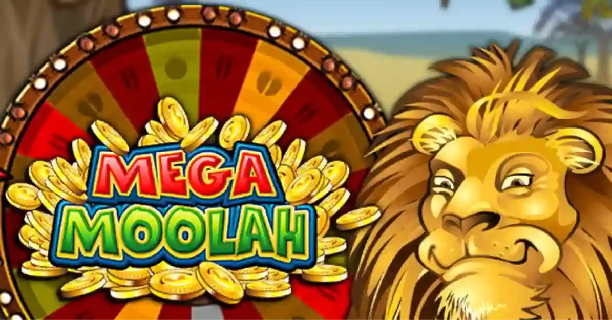 Mega Moolah slot logo with safari theme and progressive jackpot branding