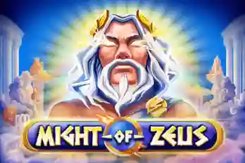 Might of Zeus slot logo with Zeus character and Greek mythology theme
