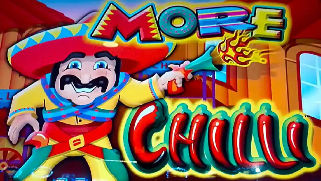 More Chilli Pokie slot logo with spicy theme and chilli symbols