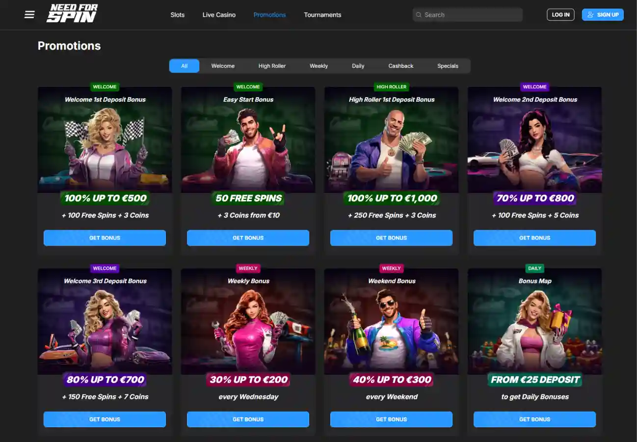 NeedForSpin Casino welcome bonus with deposit match and free spins offer