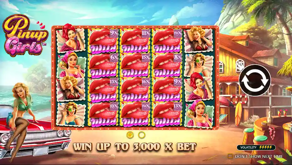 Pinup Girls slot logo with retro pinup theme and vintage style design