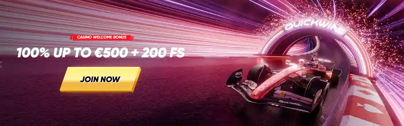 QuickWin casino welcome bonus with free spins and deposit match offer