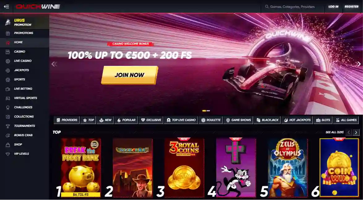 QuickWin casino logo with modern design and gaming brand identity