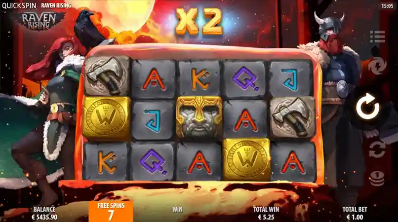 Raven Rising slot gameplay with expanding reels and bonus features