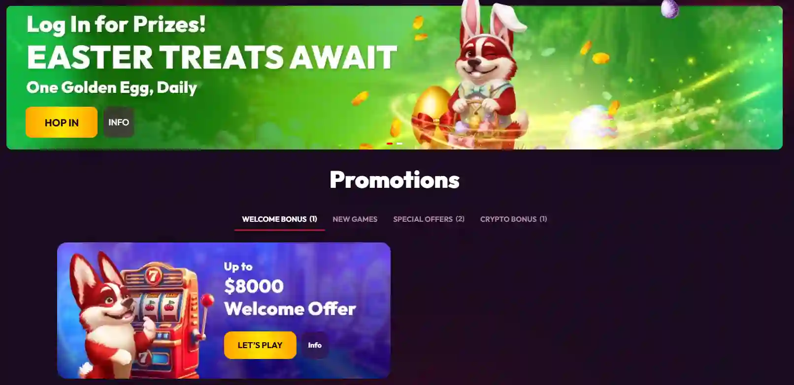 Red Dog Casino welcome bonus with deposit match and free spins offer