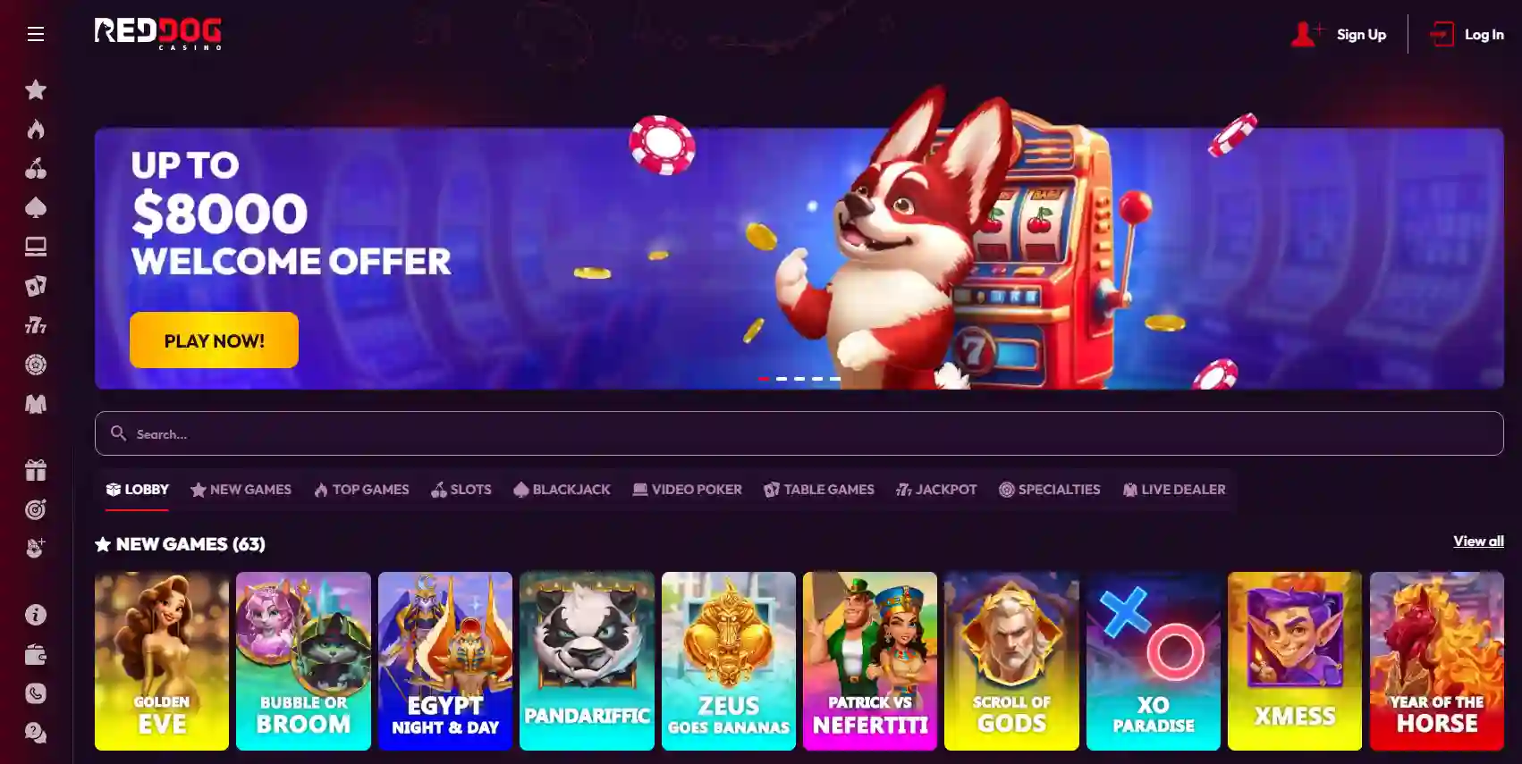 Red Dog Casino logo with bold branding and classic online casino design