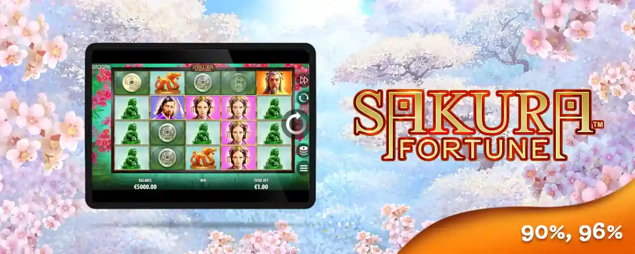 Sakura Fortune slot logo with cherry blossom theme and Japanese style design.