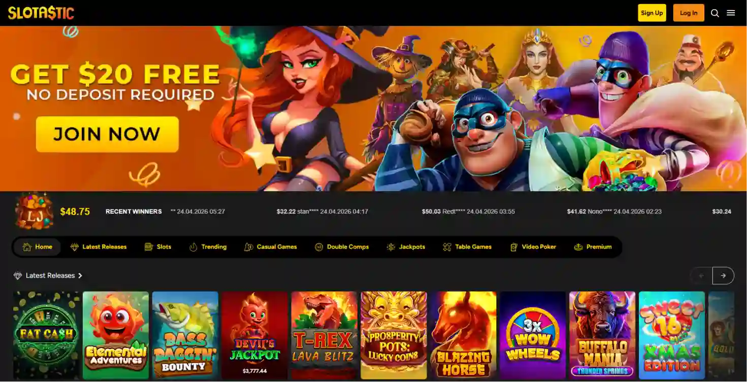 Slotastic Casino logo with colorful branding and fun online casino design