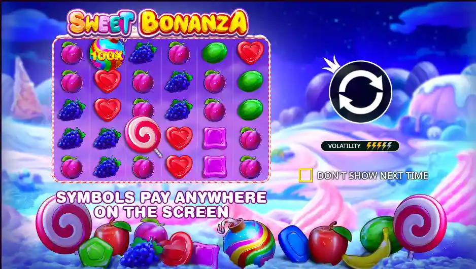 Sweet Bonanza slot logo with candy theme and colorful sweets design