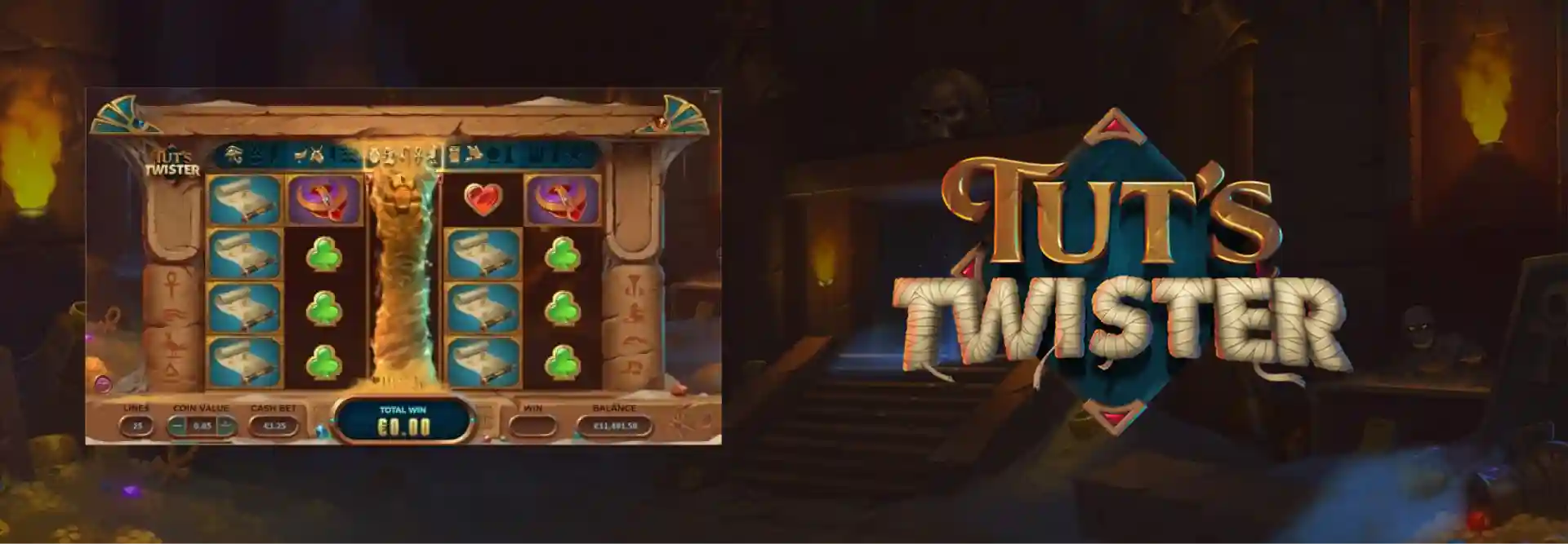 Tuts Twister slot logo with ancient Egypt theme and pharaoh design