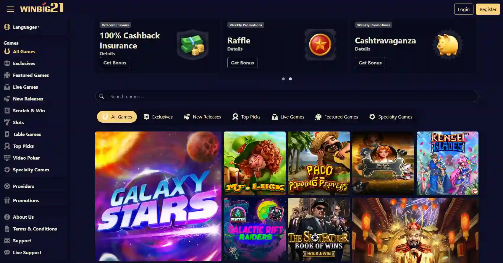 WinBig21 Casino logo with classic online casino branding and Vegas style design