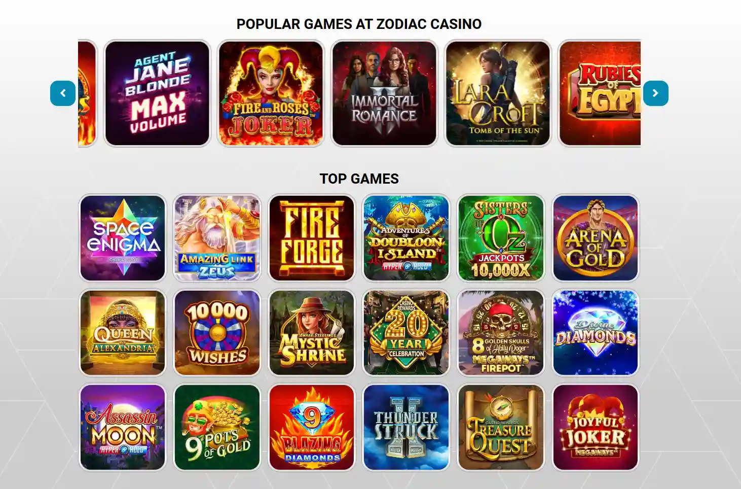 Zodiac Casino logo with zodiac theme and classic online casino branding