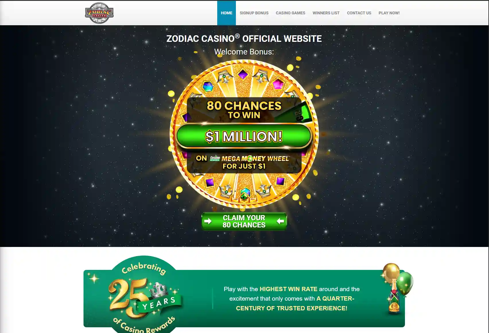 Zodiac Casino logo with zodiac theme and classic online casino branding